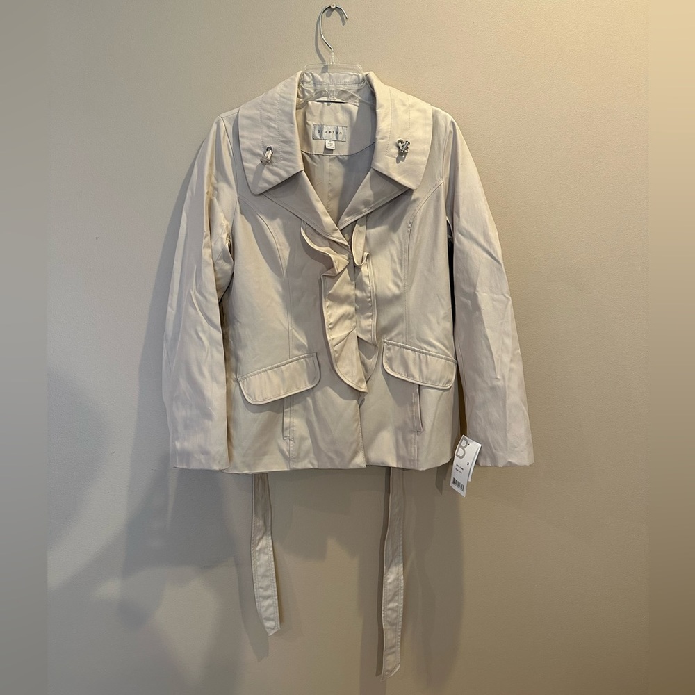 BREATAN beige coat with silver buttons. Size Small